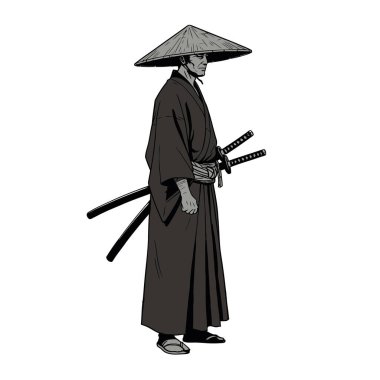 Illustration of a vagabond samurai (ronin), isolated on white background