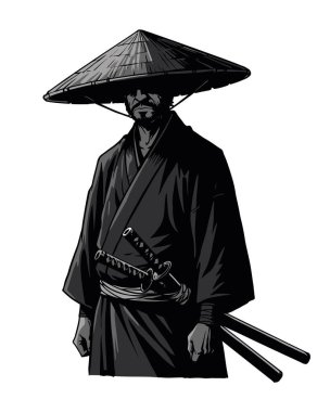 Illustration of a vagabond samurai (ronin), isolated on white background