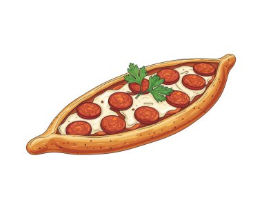 Beyaz arka planda izole edilmiş peynirli ve dilimlenmiş sosisli bir Türk sanatı.