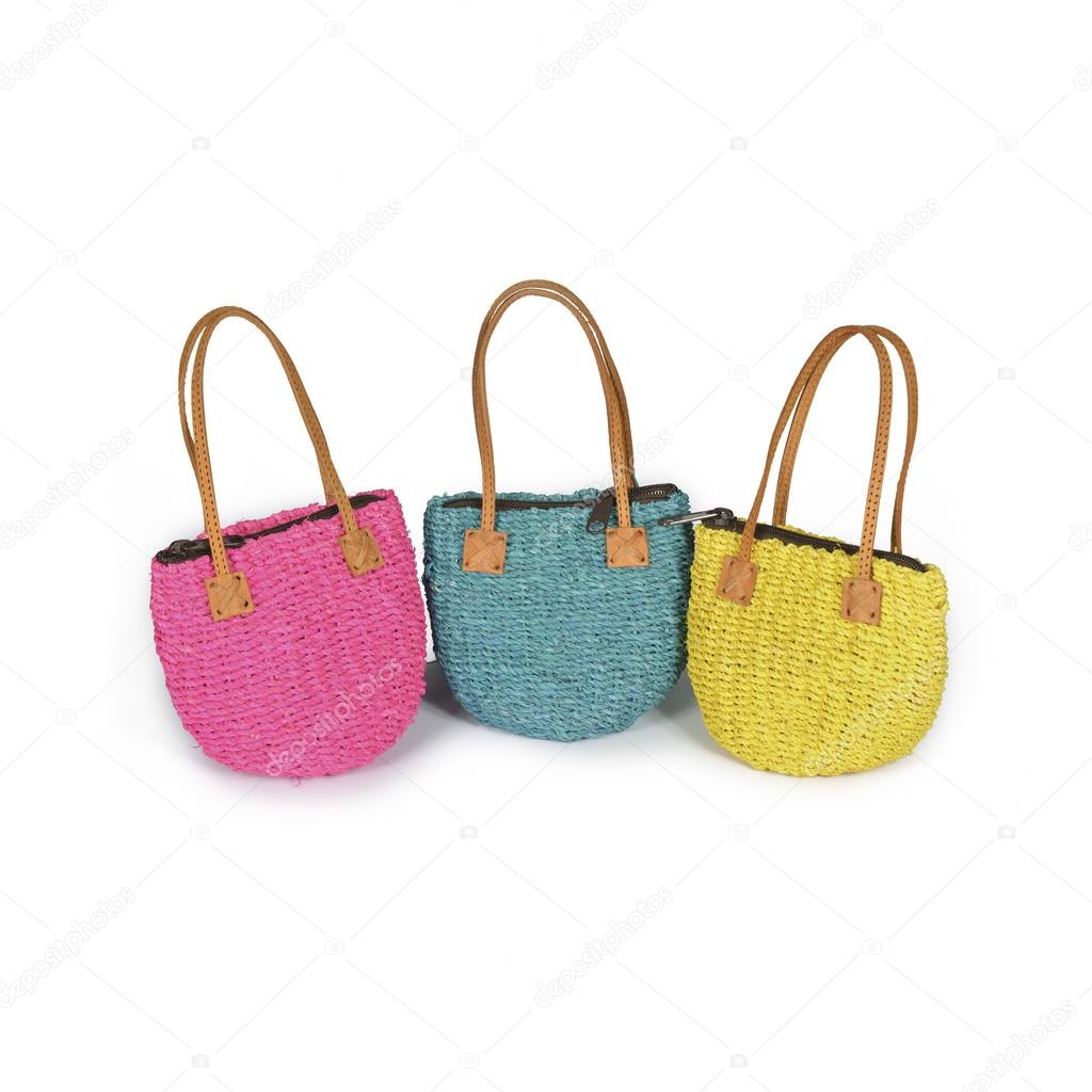 Colored Straw Bags Isolated On White Background