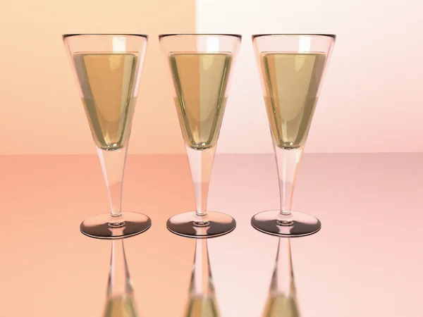 Şampanya şarap kadehler 3d render — Stok fotoğraf