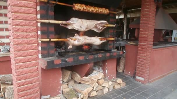 Asar lechones a la parrilla — Vídeos de Stock