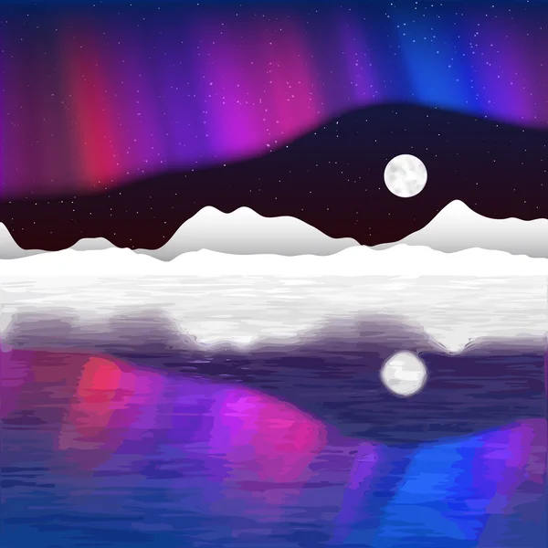 Paisaje polar ártico con aurora — Archivo Imágenes Vectoriales