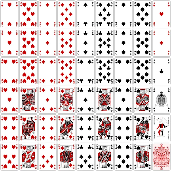 Juego completo de cartas de poker de dos colores de diseño clásico — Vector de stock