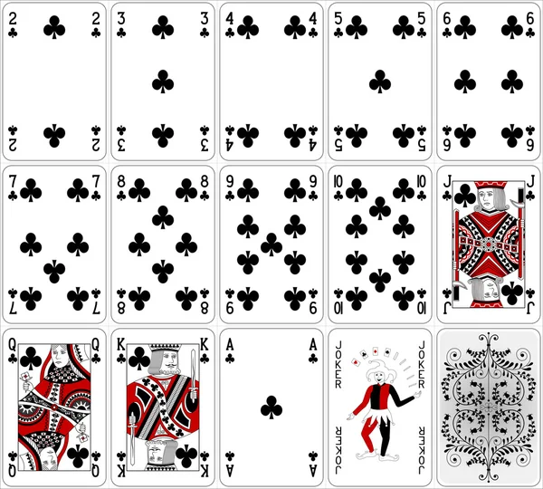 Club di carte da poker set due colori design classico — Vettoriale Stock