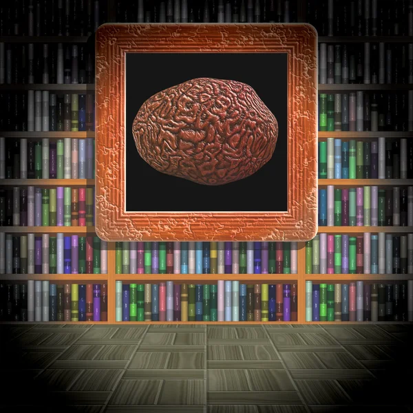 Brain in library room generated texture — Stock Photo, Image