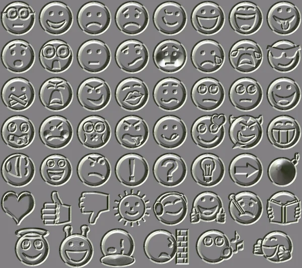 Metal relief 54 smiley emotion icons — Stock Photo, Image