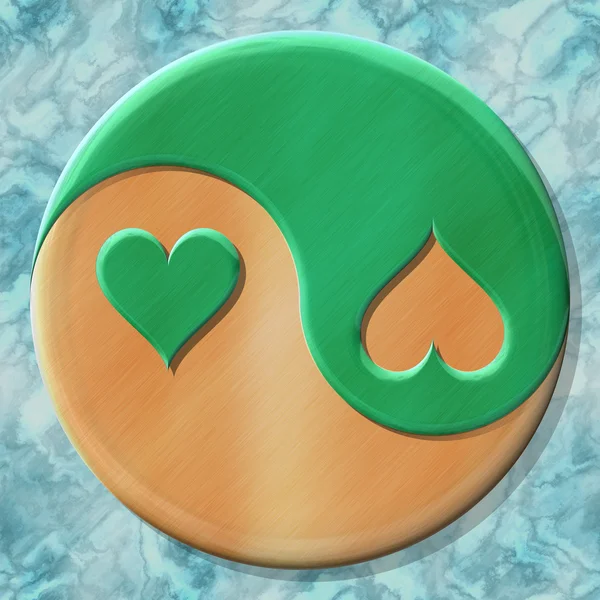 Yin-yang hartsymbool met naadloze gegenereerde patroon achtergrond — Stockfoto