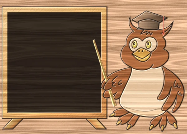 聪明的猫头鹰浮雕绘画上生成的木材纹理背景 — 图库照片