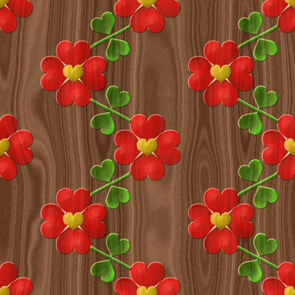 Heart flower seamless relief painting on generated wood texture — Stock Photo, Image