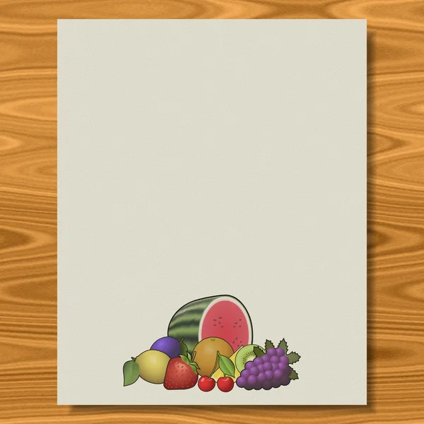 Fruits writing paper wood texture background — Stock Photo, Image