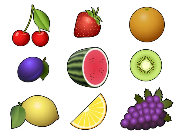 Colección de frutas aisladas sobre fondo blanco — Vector de stock