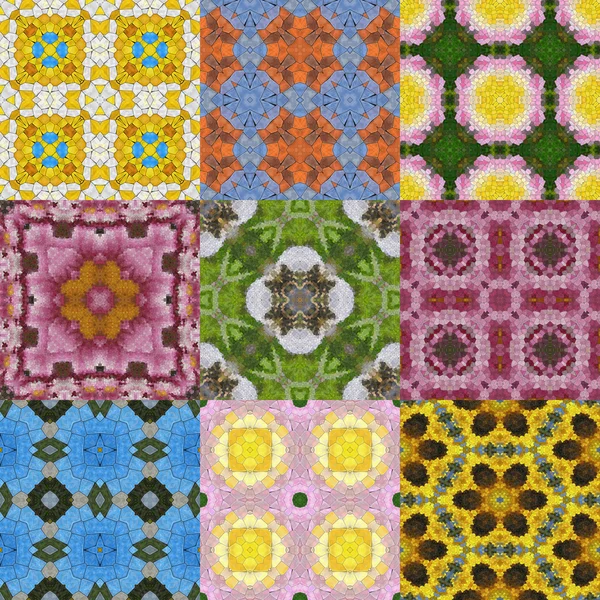 Reihe von Glasmosaiken kaleidoskopische nahtlos erzeugte Texturen — Stockfoto