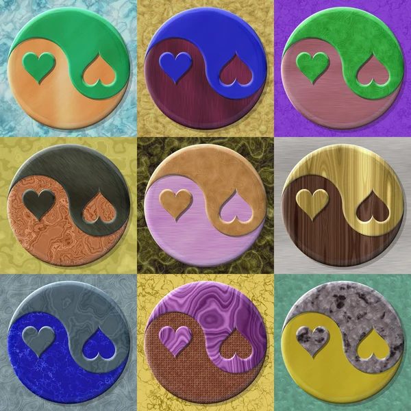 Set van yin-yang hart symbool gegenereerd texturen — Stockfoto