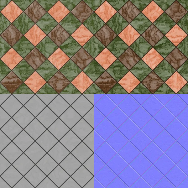 Floor tiles seamless generated texture (with diffuse, bump and n — Stock Photo, Image