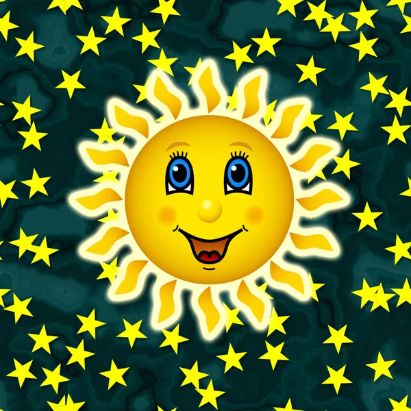 Счастливое солнце на звездном небе — стоковое фото