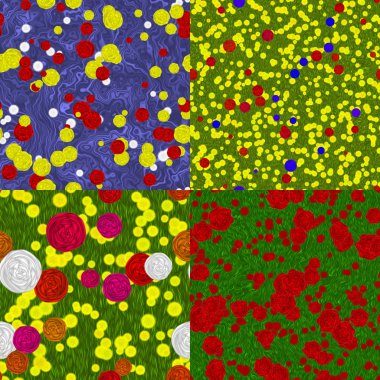 Set of flowers on meadow seamless generated textures clipart