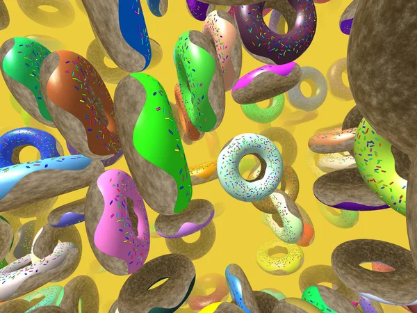 Flying donuts generated 3D background — Stock Photo, Image