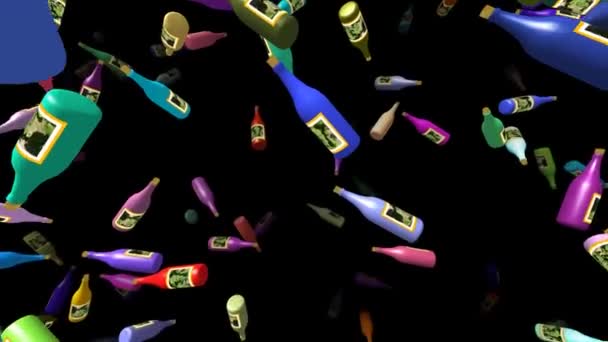 Botellas voladoras generadas vídeo 3D — Vídeo de stock