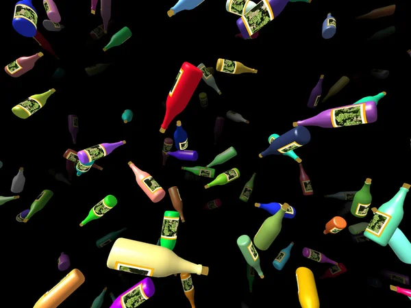 Flying bottles generated 3D background — Stock Photo, Image