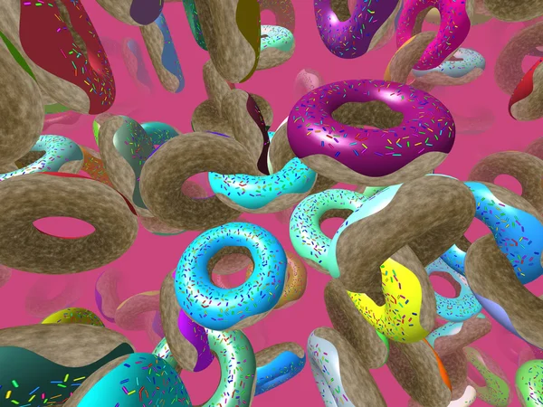 Flying donuts generated 3D background — Stock Photo, Image