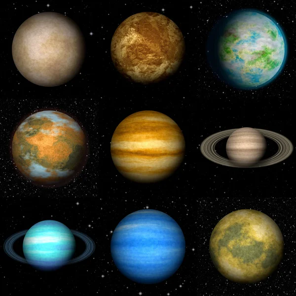 Set van zonnestelsel planeten gegenereerd texturen — Stockfoto