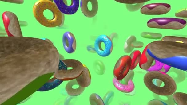 Vliegen donuts gegenereerd 3d video — Stockvideo