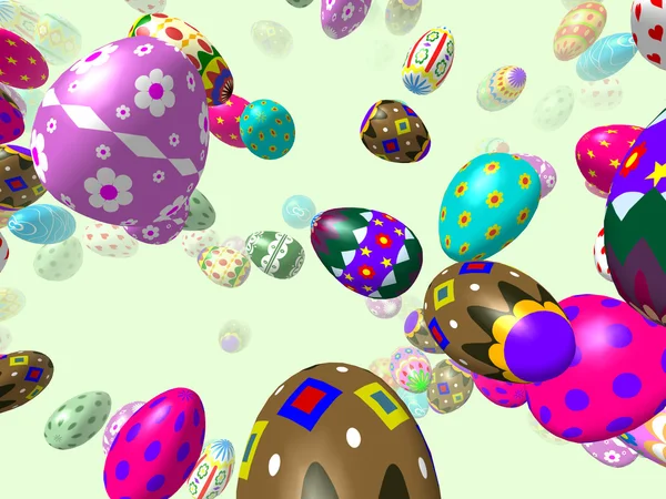 Flying easter eggs generated 3D background — Stock Photo, Image