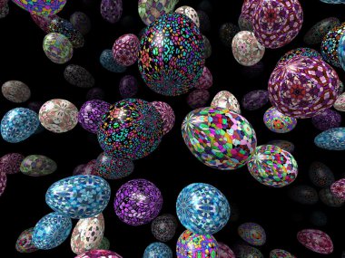 Paskalya yumurtaları uçan 3d arka planda oluşturulan