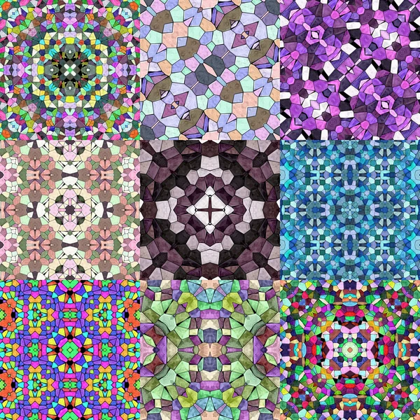 Conjunto de mosaico de vidrio caleidoscópico textura generada sin costura —  Fotos de Stock