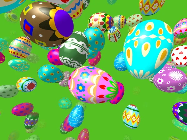 Flying easter eggs generated 3D background — Stock Photo, Image