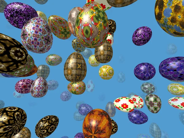 Летающие пасхальные яйца генерируются 3D фон — стоковое фото
