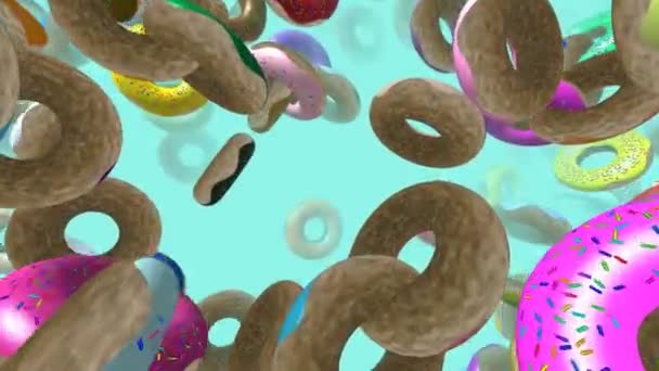 Donuts voladores generados vídeo 3D — Vídeos de Stock
