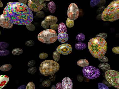 Paskalya yumurtaları uçan 3d arka planda oluşturulan