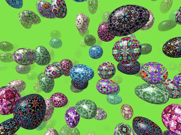 Flying easter eggs generated 3D background — Stock Photo, Image