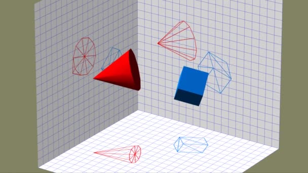 Descriptive geometry 3D projection seamless loop video — Stock Video