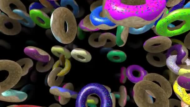 Flying donuts generated 3D video — Stock Video