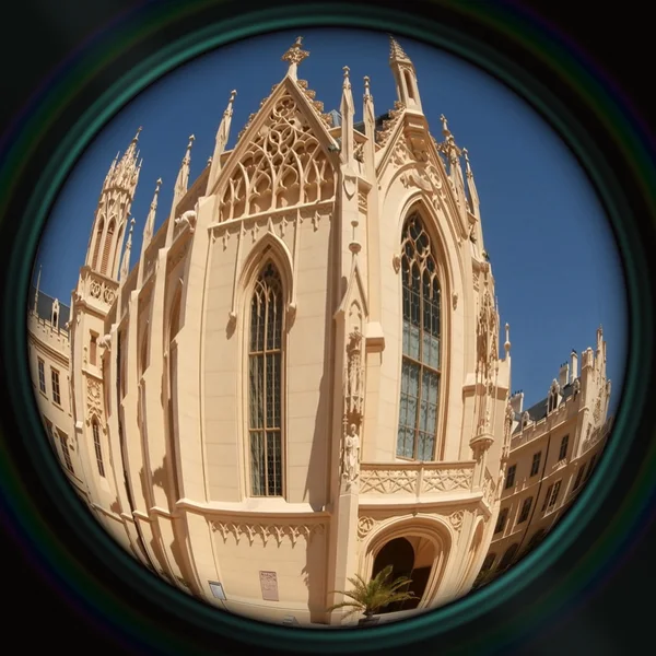 Castle Lednice in Czech in objective lens — Stock Photo, Image