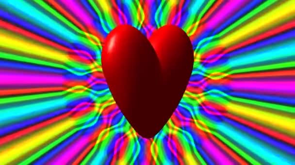 Amor corazón con arco iris olas sin costura bucle de vídeo — Vídeo de stock