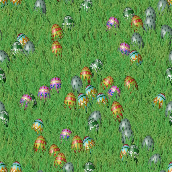 Пасхальная трава с бесшовной текстурой яиц — стоковое фото