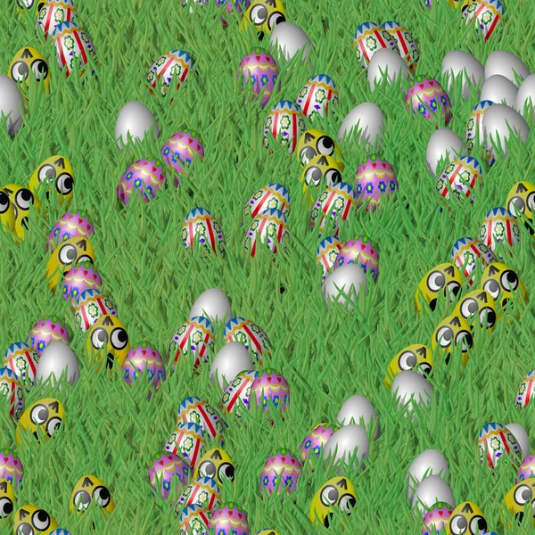 Pasen gras met eieren naadloze textuur — Stockfoto