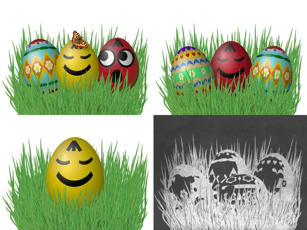 Set of easter eggs on grass — Stock Photo, Image