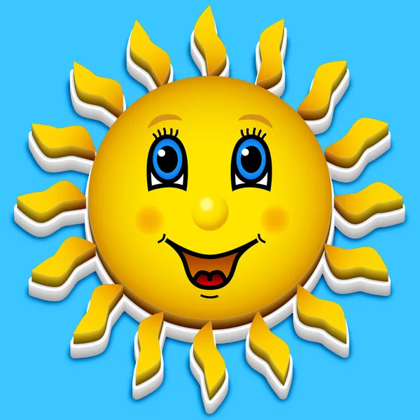 Счастливое улыбающееся солнце на голубом небе — стоковое фото