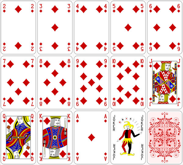 Poker cards diamond set four color classic design 600 dpi