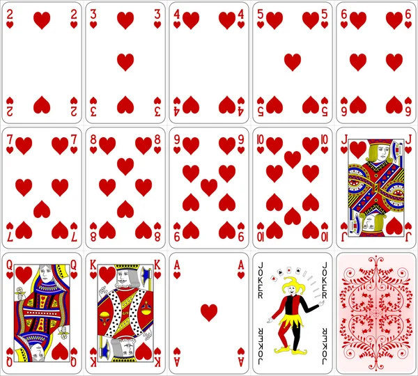 Jeu de cartes de poker coeur quatre couleurs design classique 600 dpi — Image vectorielle