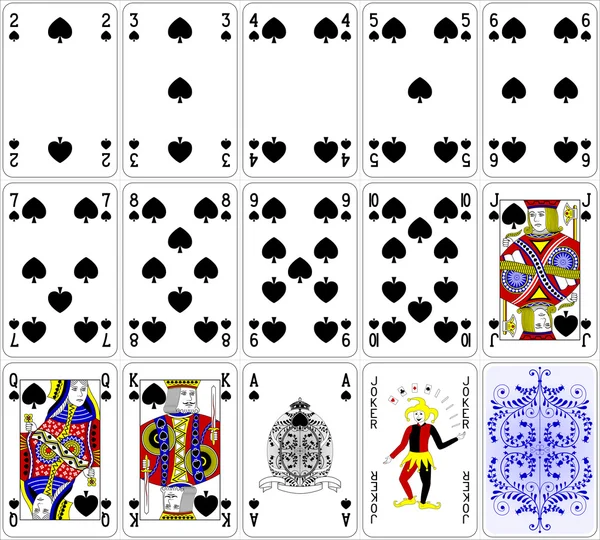 Jeu de pique de cartes de poker quatre couleurs design classique 600 dpi — Image vectorielle