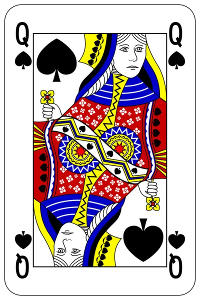 Kartu Poker Queen sekop - Stok Vektor