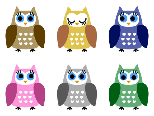 Set van zes kleine owlets — Stockvector