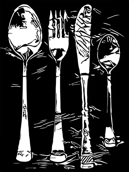 Cutlery set drawing silhouette — Stock Photo, Image