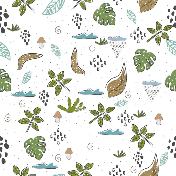 植物摘要无缝图案 现代数字设计 现代斯堪的纳维亚风格 当代色彩及设计 — 图库矢量图片#